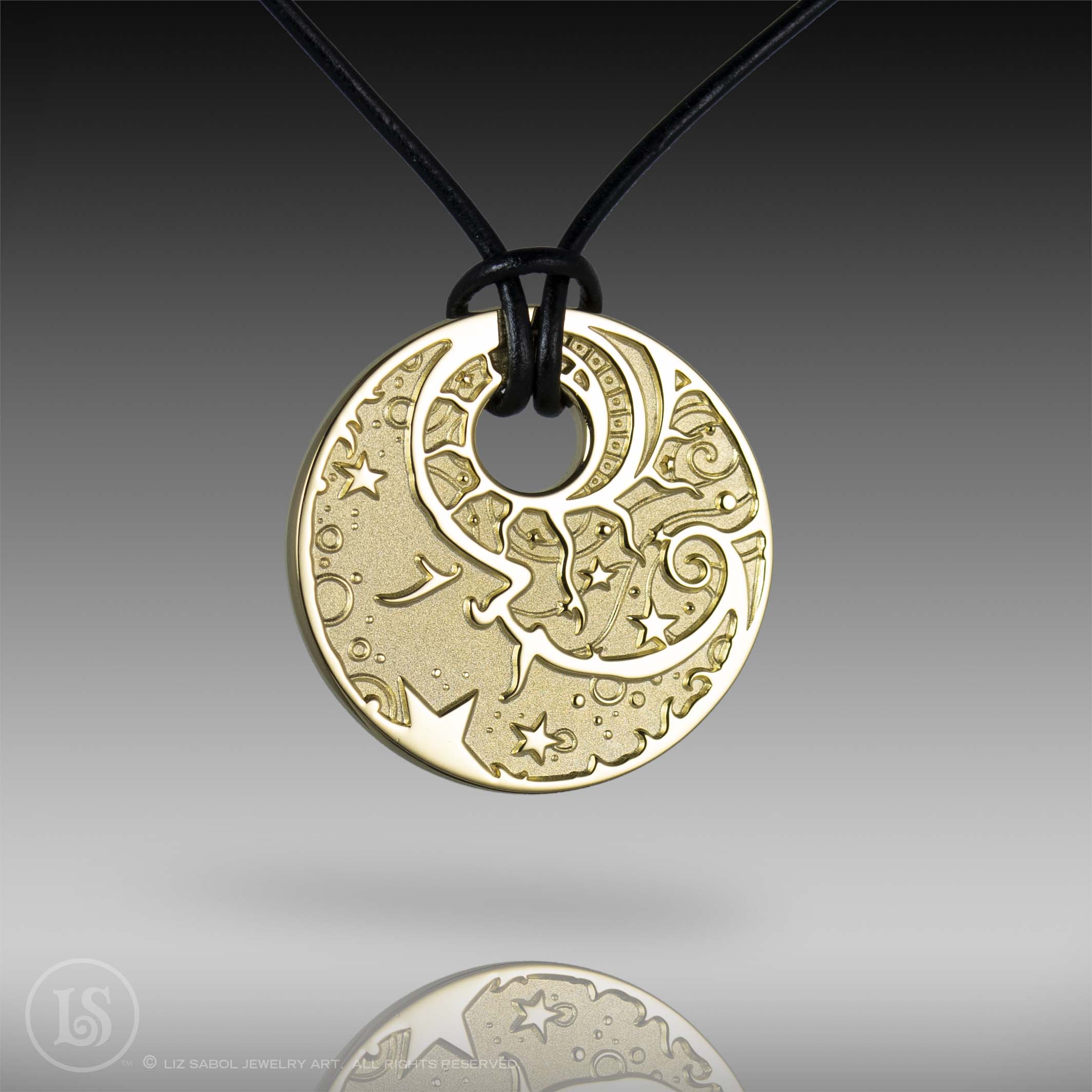Man in the Moon Golden Pendant, 18K Gold-plated Brass
