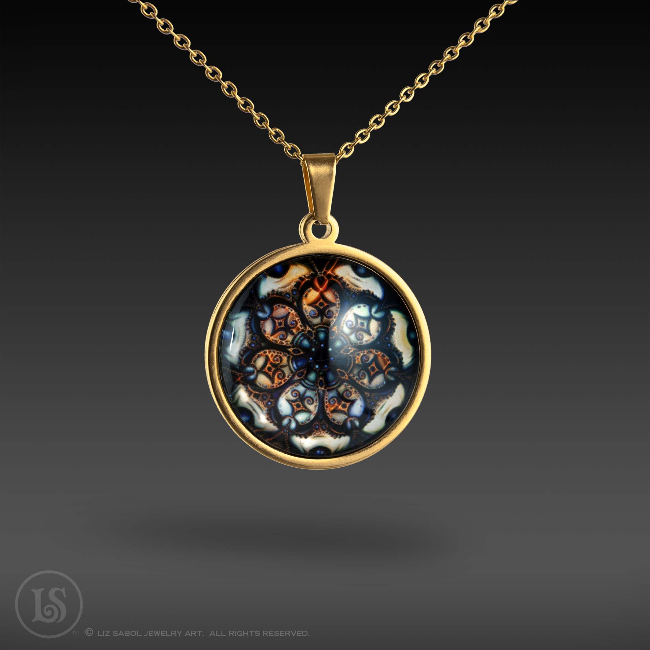 Vintage Dreams Mandala 22 Pendant, Glass, Gold-plated Stainless Steel